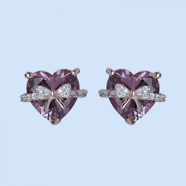 Morganite Rose Gold Plating Over Sterling Heart Cut Silver Stud Earrings 