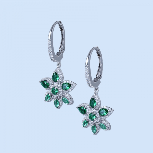 Emerald Green Rhodium Over Sterling Silver emerald earring 