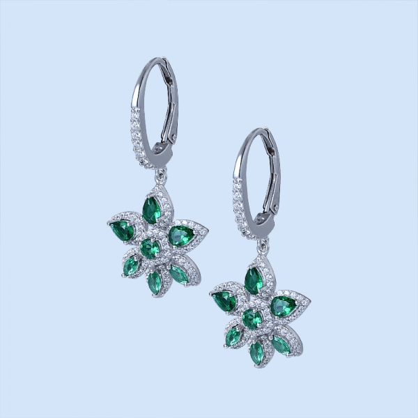 Emerald Green Rhodium Over Sterling Silver emerald earring 
