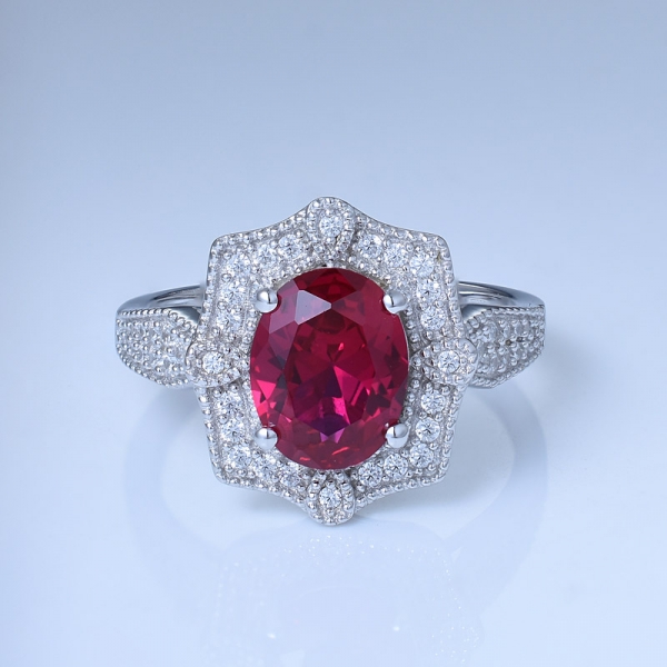 Lab Red Ruby Rhodium Over 925 Sterling Silver wedding bands 