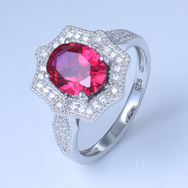 Lab Red Ruby Rhodium Over 925 Sterling Silver wedding bands 