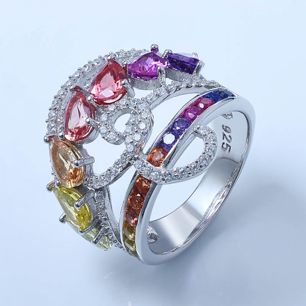 Multi Color Rhodium Over Sterling Silver Rainbow band rings 