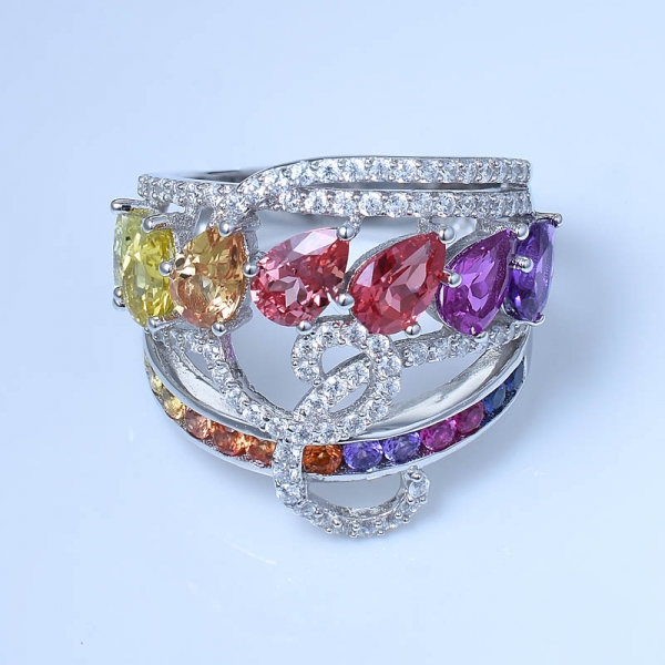 Multi Color Rhodium Over Sterling Silver Rainbow band rings 