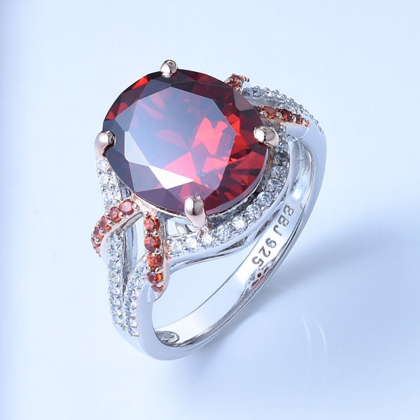 5 Carat Oval Garnet & White Cubic Zirconia Rhodium Over Sterling Silver Classic rings 