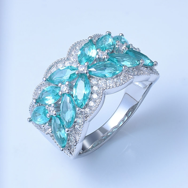 Paraiba Rhodium Over Sterling Silver Cluster Ring 