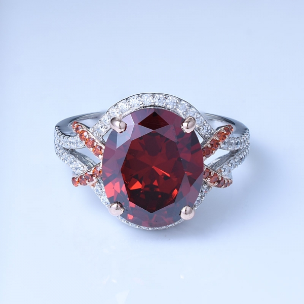 5 Carat Oval Garnet & White Cubic Zirconia Rhodium Over Sterling Silver Classic rings 