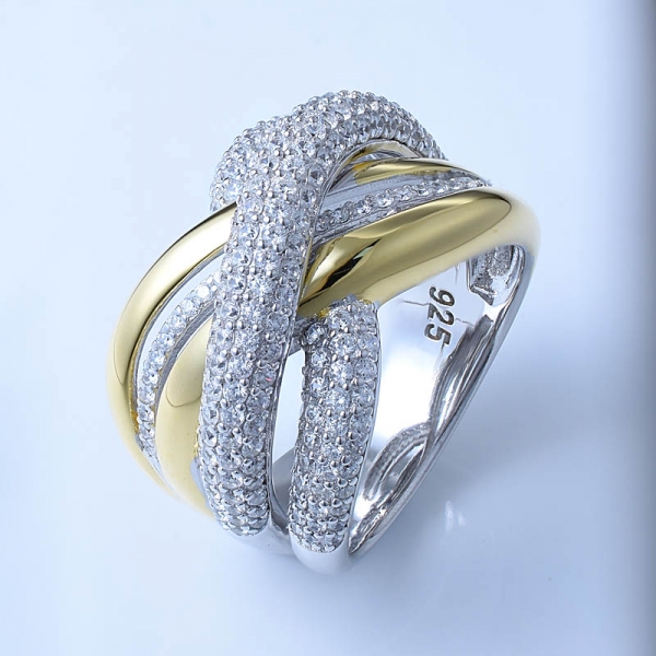 White Cubic Zirconia Two Tone Over Sterling Silver Band Rings 