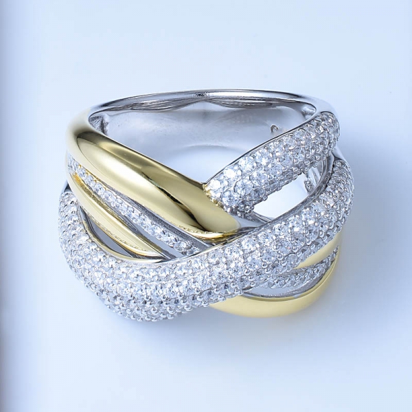 White Cubic Zirconia Two Tone Over Sterling Silver Band Rings 