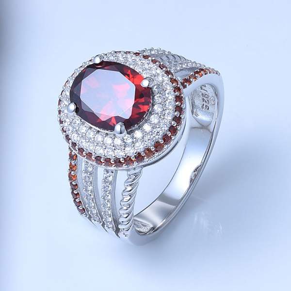 2 Carat Oval Garnet & White Cubic Zirconia Rhodium Over Sterling Silver Diamond Ring 