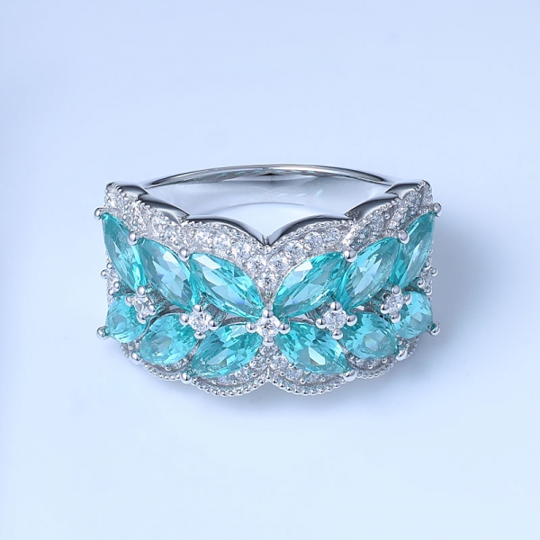 Paraiba Rhodium Over Sterling Silver Cluster Ring 