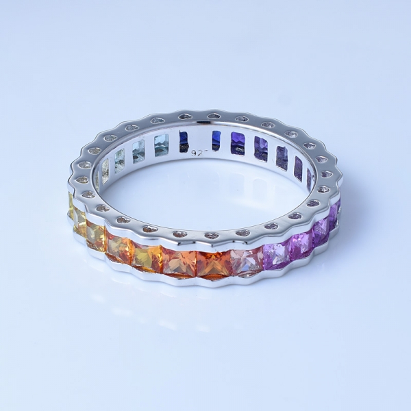 Multi Color Corundum Rhodium Over Sterling Silver Rainbow Band Rings 