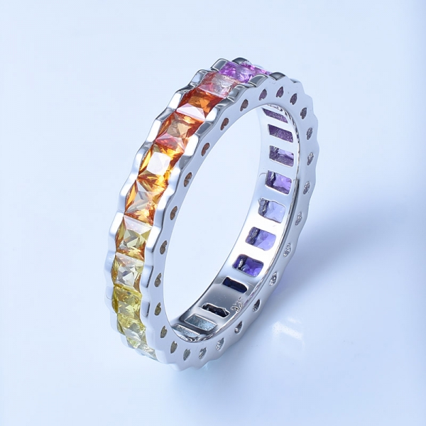 Multi Color Corundum Rhodium Over Sterling Silver Rainbow Band Rings 