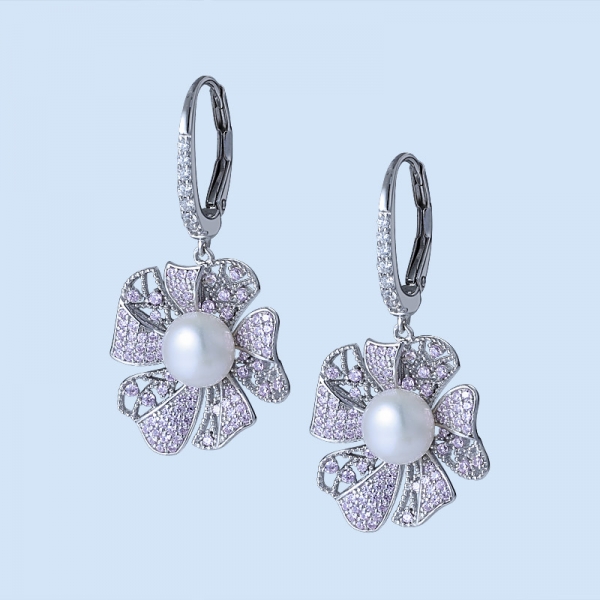 925 Sterling Silver 7.0mm Cultured Fresh Water Pearl Set Floral Earring 