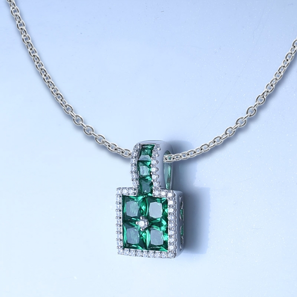 Special Cut Emerald Green Rhodium Over Sterling Silver Jewelry Set Pendant 