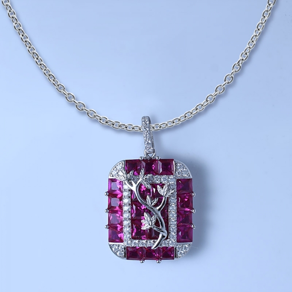 Wholesale Lab Created Ruby Rhodium Over Sterling Silver Cluster Pendant Set Jewelry 