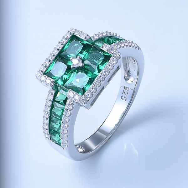 Special Cut Created Emerald Green Rhodium Over Sterling Silver Jewelry Set Band Ring 