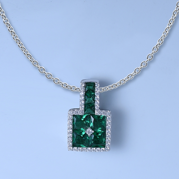 Special Cut Emerald Green Rhodium Over Sterling Silver Jewelry Set Pendant 
