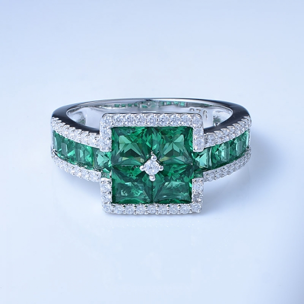 Special Cut Created Emerald Green Rhodium Over Sterling Silver Jewelry Set Band Ring 