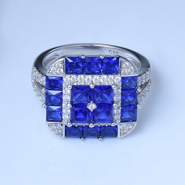 925 Sterling Silver Sapphire Blue Cocktail Ring 