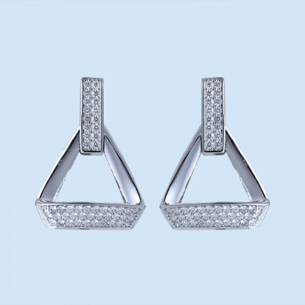 White CZ Rhodium Over Sterling Silver Trangle Drop Earring 