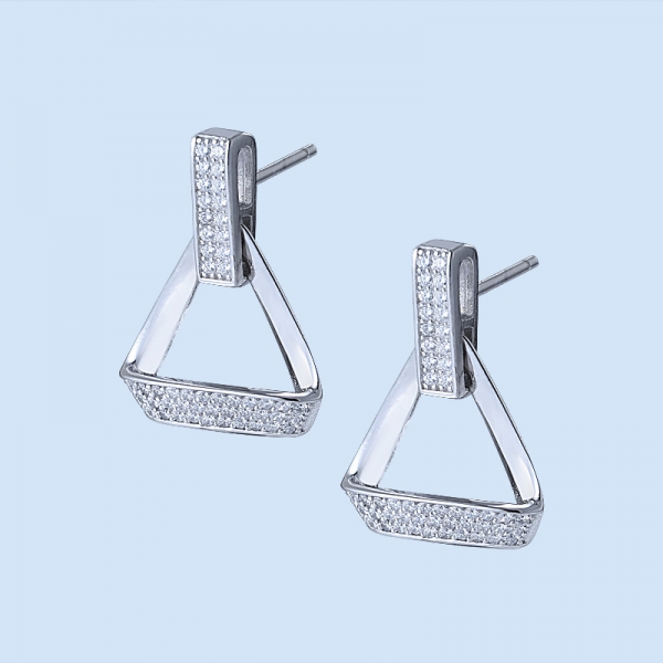 White CZ Rhodium Over Sterling Silver Trangle Drop Earring 
