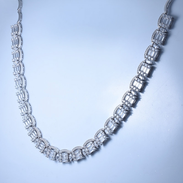 Baguette Cut White CZ Rhodium Over Sterling Silver 50 dollar Necklace 