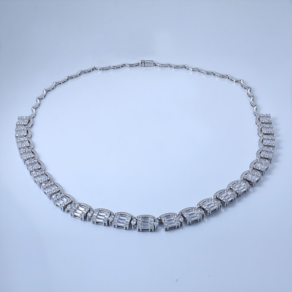 Baguette Cut White CZ Rhodium Over Sterling Silver 50 dollar Necklace 