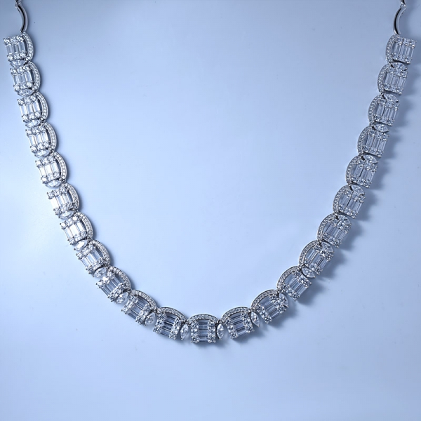 Baguette Cut White CZ Rhodium Over Sterling Silver 50 dollar Necklace 