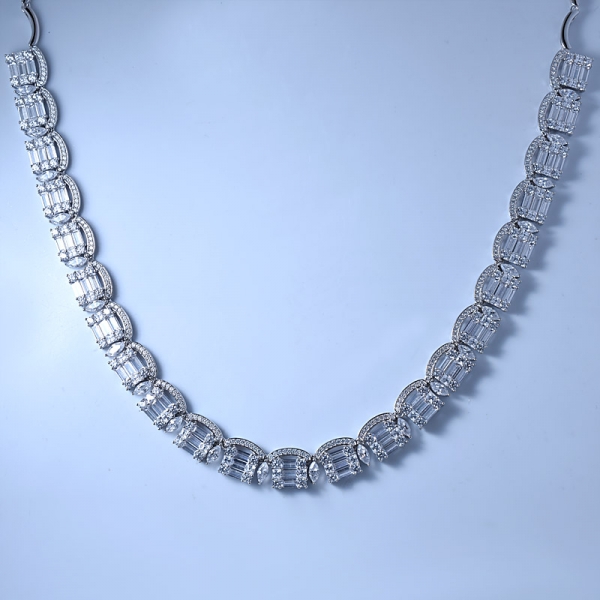 Baguette Cut White CZ Rhodium Over Sterling Silver 50 dollar Necklace 