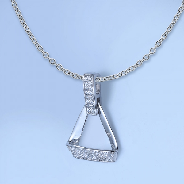 White CZ Rhodium Over Sterling Silver Trangle Drop Pendant Set Jewelry 