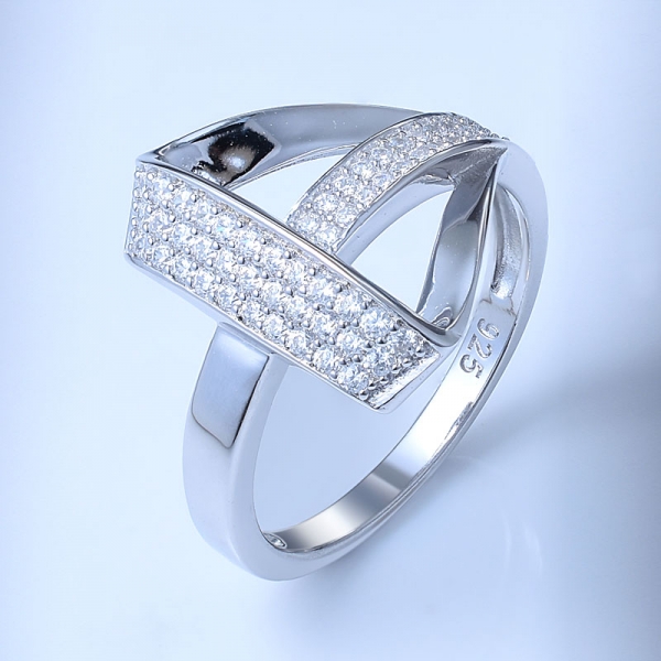 White CZ Rhodium Over Sterling Silver Trangle Ring Set Jewelry 