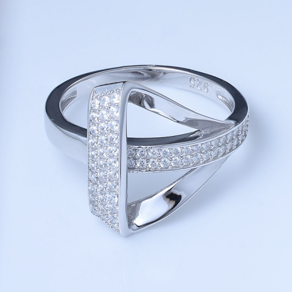 White CZ Rhodium Over Sterling Silver Trangle Ring Set Jewelry 