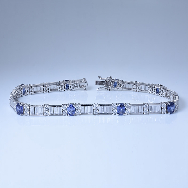 Oval Tanzanite Rhodium Over 925 Sterling Silver Tennis Bracelet 