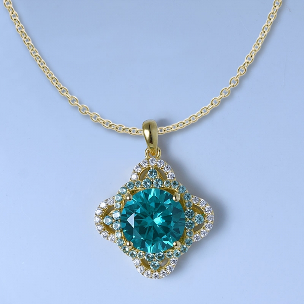 Round Paraiba Tourmaline 18K Gold Over Sterling Silver Nice Pendant 