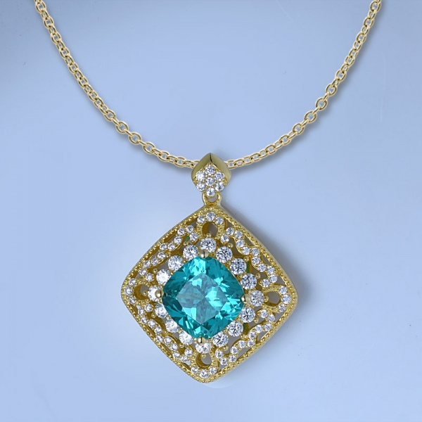Cushion Paraiba 18K Gold Over Sterling Silver Ladies Heart Pendant Necklace 