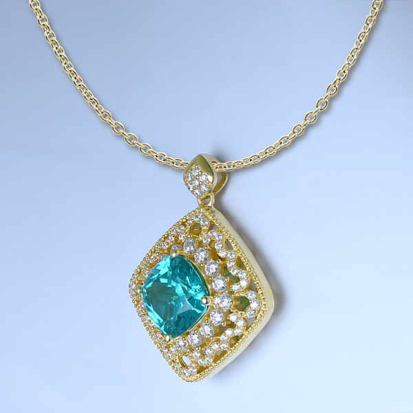 Cushion Paraiba 18K Gold Over Sterling Silver Ladies Heart Pendant Necklace 