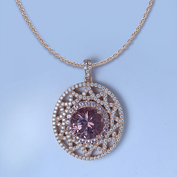 Pink Morganite 14K Rose Gold Over 925 Sterling Silver Floating Halo Pendant 