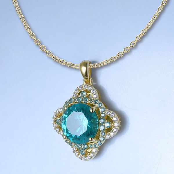 Round Paraiba Tourmaline 18K Gold Over Sterling Silver Nice Pendant 