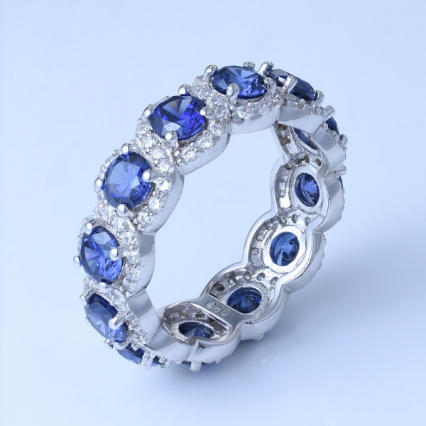 925 Sterling Silver Round Blue Tanzanite Eternity Band Ring 