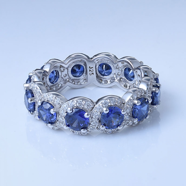925 Sterling Silver Round Blue Tanzanite Eternity Band Ring 