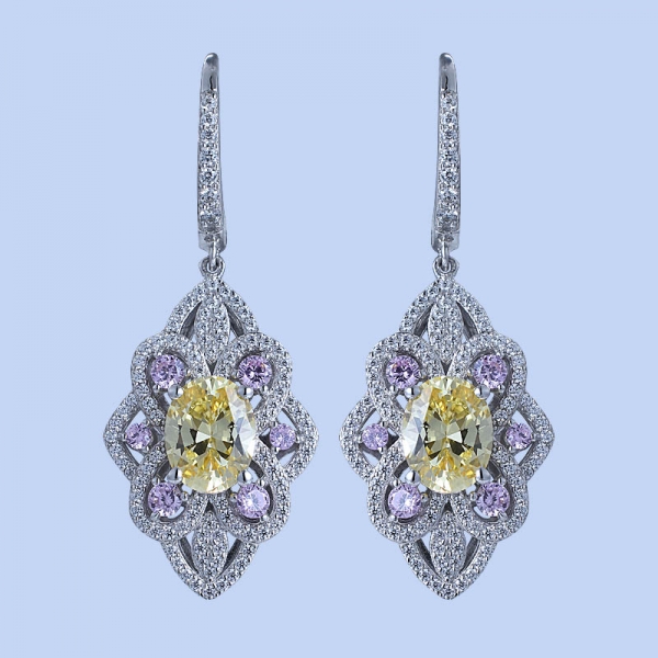 Lavender Bolivian Amethyst & White Cubic Zirconia Rhodium Over Sterling Silver Wedding Earrings 