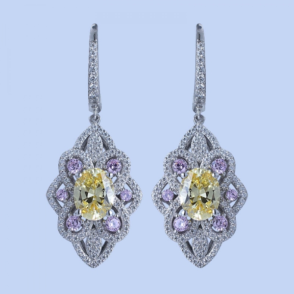 Lavender Bolivian Amethyst & White Cubic Zirconia Rhodium Over Sterling Silver Wedding Earrings 