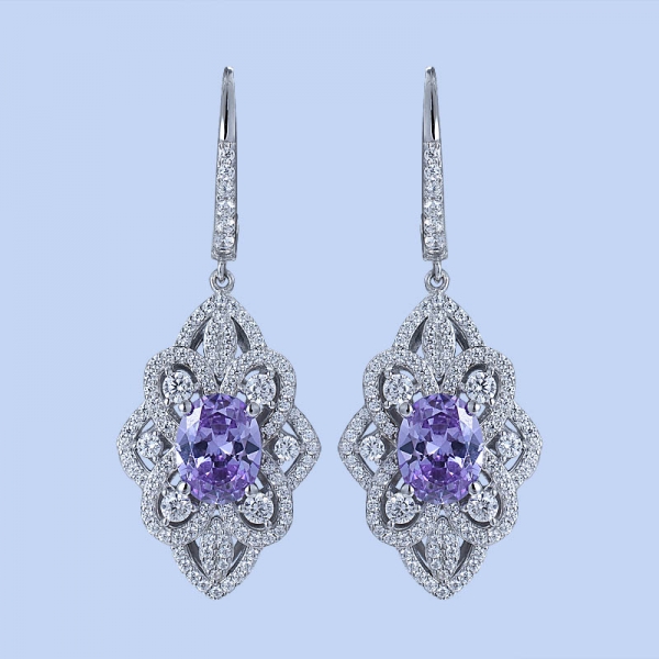 Lavender Bolivian Amethyst & White Cubic Zirconia Rhodium Over Sterling Silver Wedding Earrings 