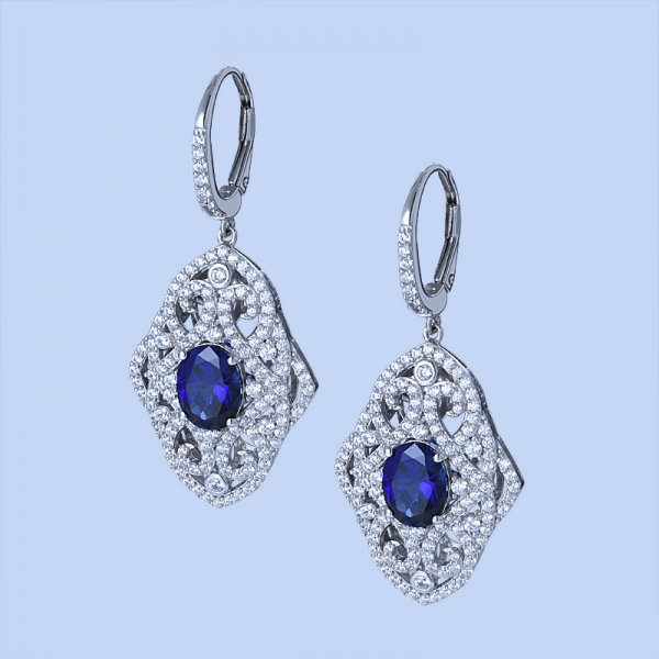 Cubic Zirconia And Simulated Blue Sapphire Rhodium Over Sterling Silver New Earrings 