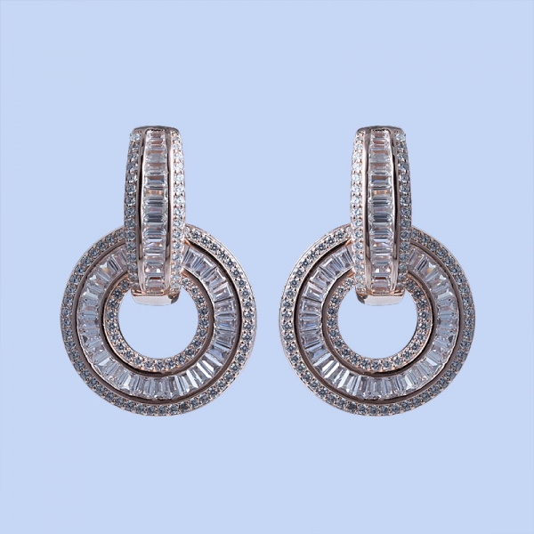 White CZ Rhodium Over Sterling Silver Baguette&Trapezoid Magnetic Earrings 