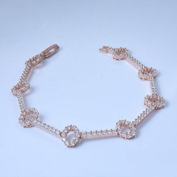 White CZ 18K Rose Gold Over Sterling Silver Oval Bracelet 