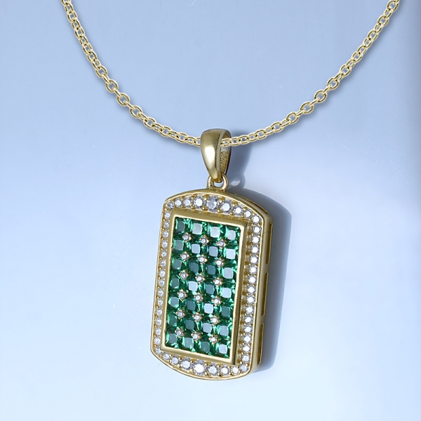 Cubic Zirconia and Simulated Emerald 18K Gold Over Sterling Silver Emerald Necklace 