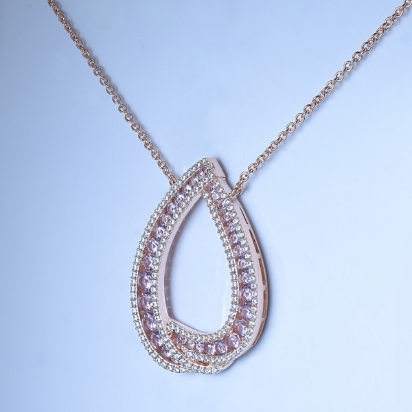 Morganite Simulant 18K Rose Gold Over 925 Sterling Silver Circle Pendant 