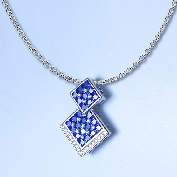 Lab Created Blue Sapphire Rhodium Over Sterling Silver Sapphire Pendant 