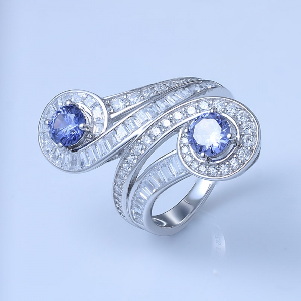 Blue Tanzanite CZ Rhodium Over Sterling 2 Stones Freeform Ring 